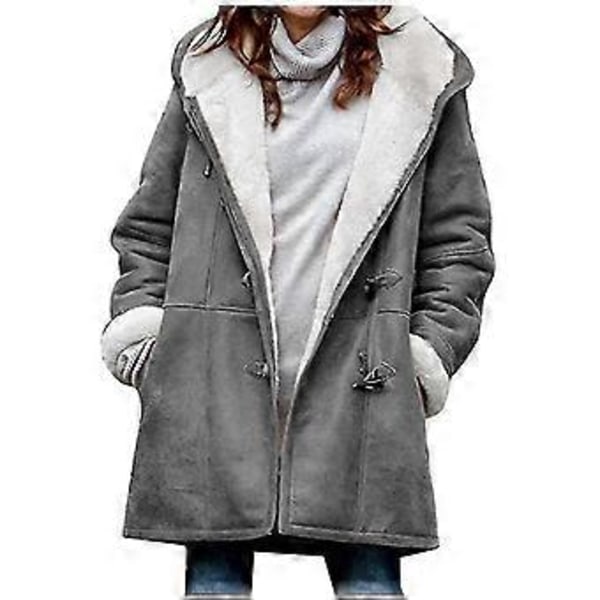 Vinterjacka för kvinnor, tjock och varm fleecejacka med huva, damer avslappnad plus storlek parka jacka - JA(4XL Grå)