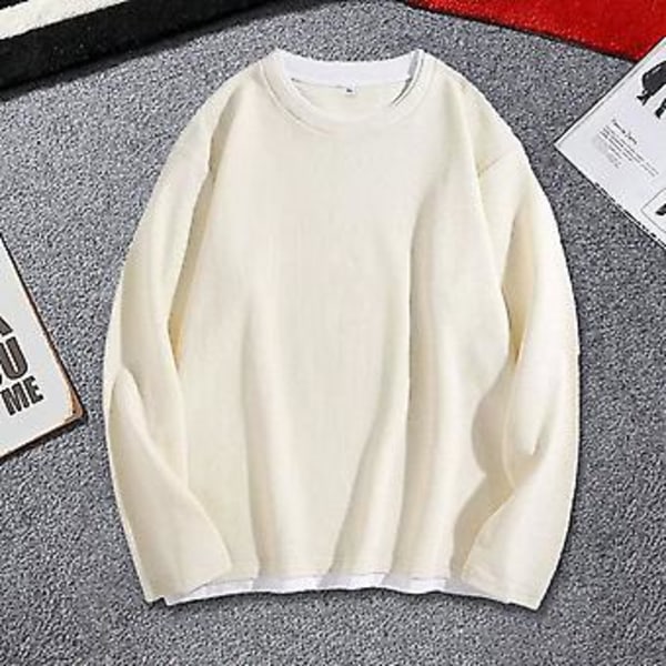 Mænd T-shirt Falsk Todelt Langærmet Rundhals Streetwear Forår Efterår Løstsiddende Waffle Sweatshirt (2XL Blå)