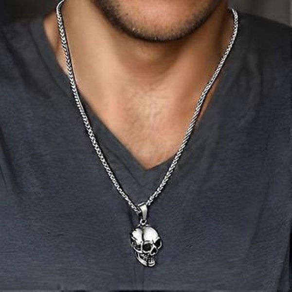 Goth Dödskalle Halsband för Män, Punk Gotiska Halloween Smycken, Guldpläterad/Svart Rostfritt Stål Dödskalle Hänge