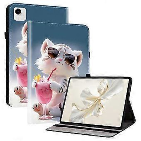 För Honor Pad X9a Läderfodral Mönstertryckt Ställ Tablet Skydd med Kortfack (Tecknad Tiger)
