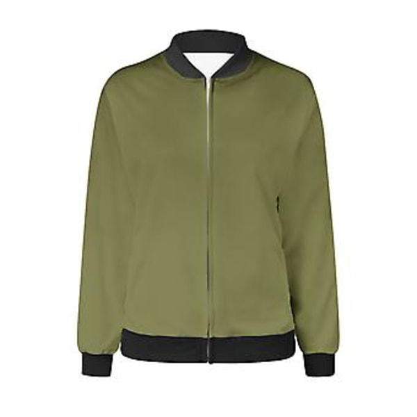 Damjacka, Lättvikts Zip Up Casual Bomberjacka, Ståuppkrage, Kort Ytterplagg, Toppar, M, Armég Grön