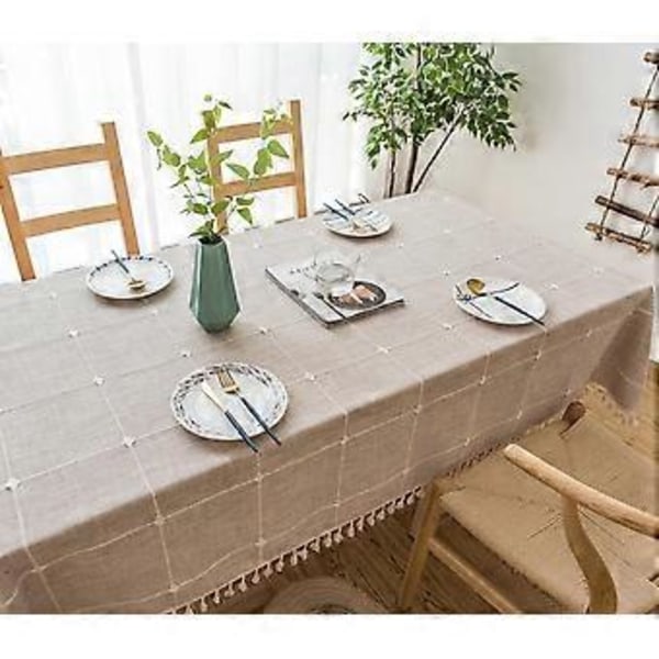 Oubonun Rustikk Gitter Dukservise Bomullslin Bomullslin Grå Kvadratiske Dukservise for Kjøkken Spisestue, Fest, Ferie, Jul, Buffet, 55\"x55\"  stil 1314