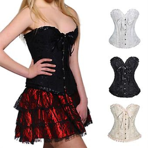 Korsetit Bustierit Kukallinen Pitsi Yläosat Vintage Korsetti Goottilainen Satiini Alusvaatteet Corselet (3XL Beige)