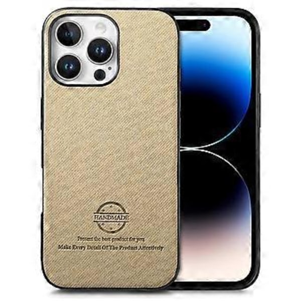 För iPhone 14 Pro Skal Tygtextur Läder+PC+TPU Anti-Drop Telefonskal - Khaki (Khaki)