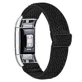 Flettet Nylon Solo Loop Urrem Justerbar Elastisk Armbånd Udskiftning Kompatibel Til Fitbit Charge 2 (Sort)