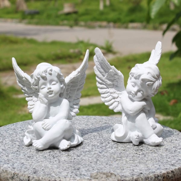 2 kpl Pieni Enkeli Resin Puutarha Veistos, Sisä- ja Ulkokäyttöön