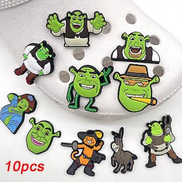 10 st/set Shrek Skosmycken, Cartoon Skosmycken för DIY Klogsandaler Armband Dekoration Skosmycken Festfavorit( )