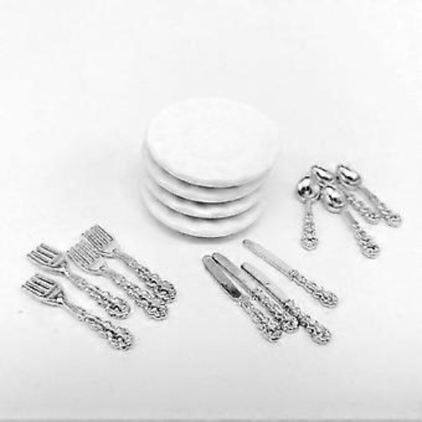 Dockskåp Porslinstallrik för 1/12 Dockskåpsrum Låda Barndocka Möbler (Argent)