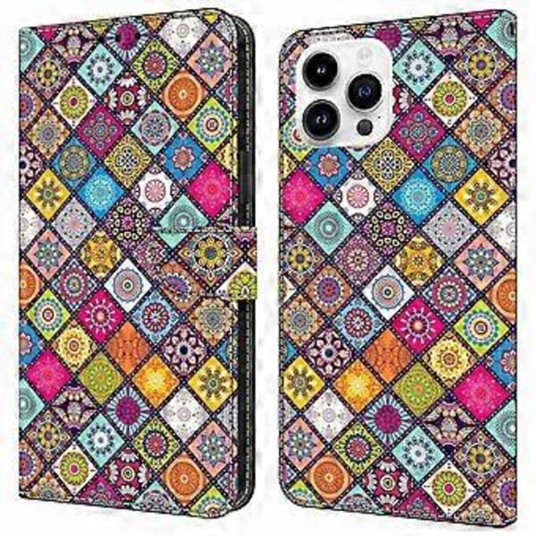 Til iPhone 16 Pro Cover Mønsterprintet Beskyttelsescover TPU+PU Læder Flip Telefon Cover (Style B)