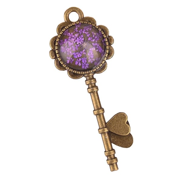 Merryso Heart Babysbreath Round Bezel Key Pendant Charm Necklace Jewelry DIY Findings Purple