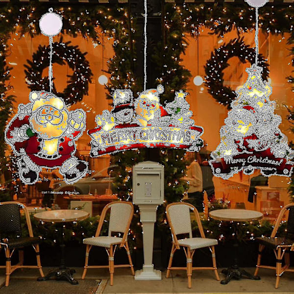 Batteridrivna LED-ljusslingor Fönsterhängande prydnadsljus med sugkoppskrok Juldekorationer Christmas tree