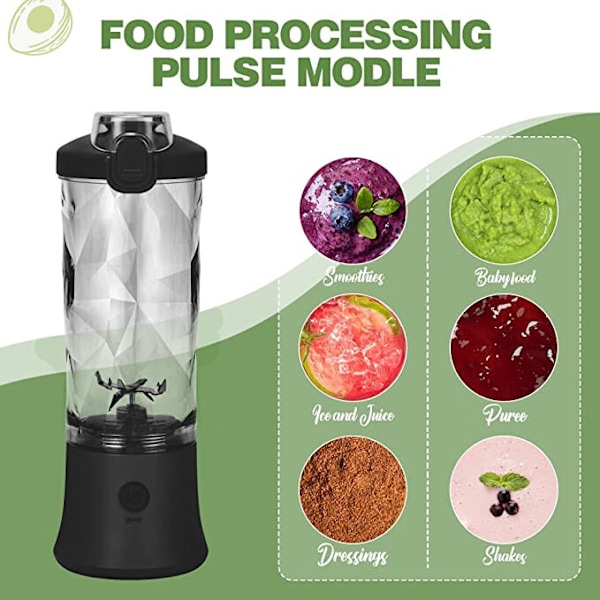(Svart) Bärbar Blender 270 Watt för Shakes och Smoothies Vattentät Blender