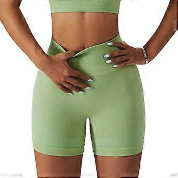 Kvinders Løbe Yoga Shorts Mavekontrol Sømløs Strikket Højtaljet Butt Lifting Træning Workout Short Leggings (M Lysegrøn)