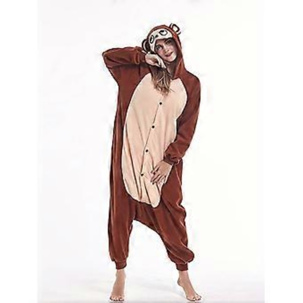 Tecknad djur onesie pyjamas barn brun apa flanell herr- och dam performance kläder hemkläder (S)
