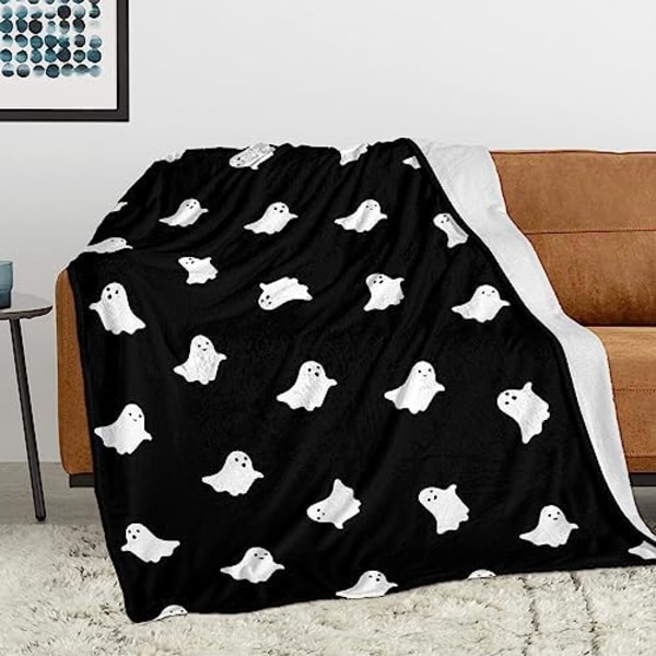 Halloween Ghost Throw Blanket Söt Spökefilt för Picknick Camping Resor Lätt Fuzzy Mysig Throw Blankets för Liv