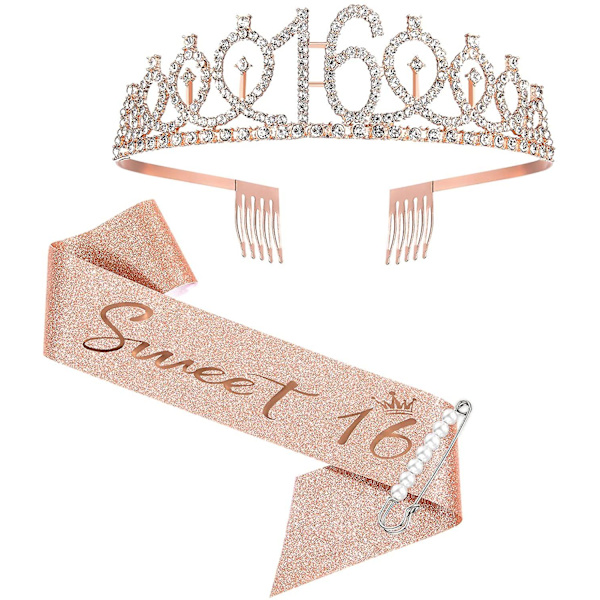 16-årsdag Sash och Tiara för Flickor, Söt Sextonårsdag Sa