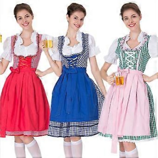 NY Uppdatering Dam Oktoberfest Kostym Tysk Dirndl Klänning Kostym Klänning Bayersk Karnevalsfest (M Röd)