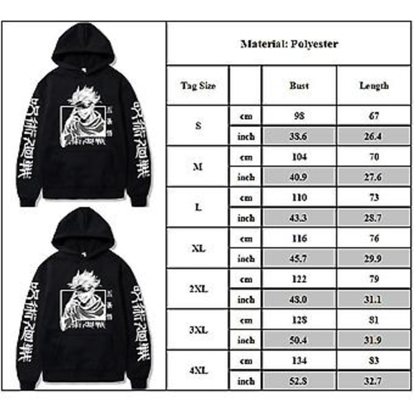 Jujutsu Kaisen Anime Unisex Hoodie Tröja Löst Pullover Sweatshirt Fans Present (2XL)