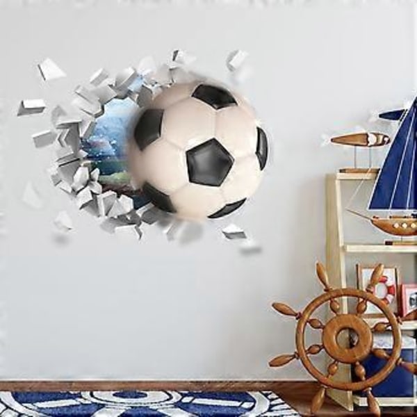 3D Fotboll Väggdekaler, Fotbollsdekaler för Pojkars Sovrum, Fotboll Vinyl Väggkonst Dekal för Tonårspojkar 3D Sovrumstillbehör
