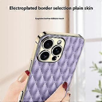 GKK Deksel til iPhone 16 Pro Rombe-preget PU+TPU+PC Telefondeksel Elektroplettert Kant (Stil E)