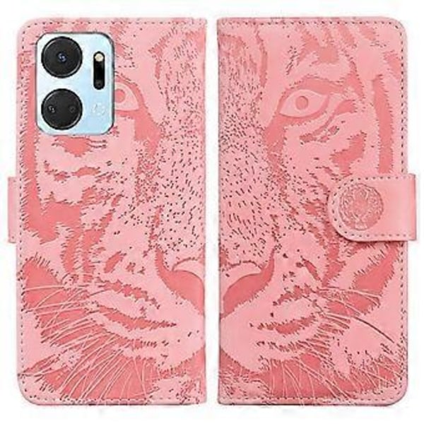 For Honor X7a 5G Stand Wallet Cover Tiger Mønster Præget PU Læder Flip Telefon Cover (Style F)