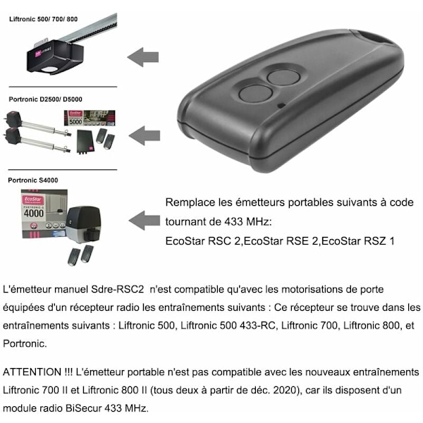 RSC2 garagefjärrkontroll 433Mhz RSC2 dörrfjärrkontroll, RSE2