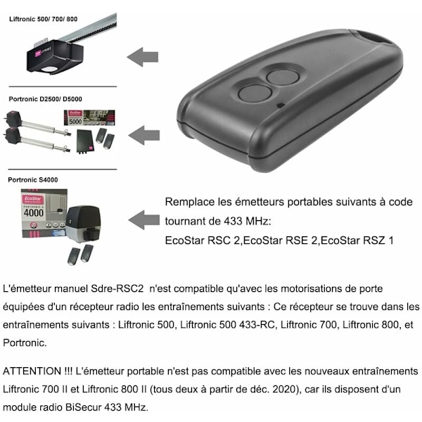 RSC2 garageport fjernbetjening 433Mhz RSC2 dør fjernbetjening, RSE2