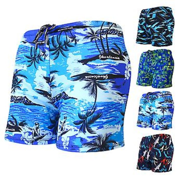 Fianao Mænds Badebukser Farverige Print Hurtigtørrende Slim Fit Badebukser til Strand (L Sort)