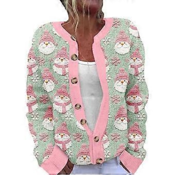 Grim Jultrøje til Kvinder - Juleknapliste Cardigan - Vinterstrikket Yderbeklædning - Frakke (5XL E)
