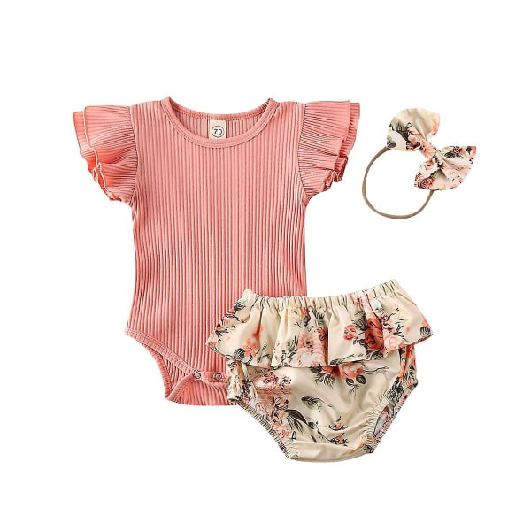 Baby Summer Clothing Infant Newborn Baby Ruffled / Ribbed / Bodysuit, Floral 3M / B