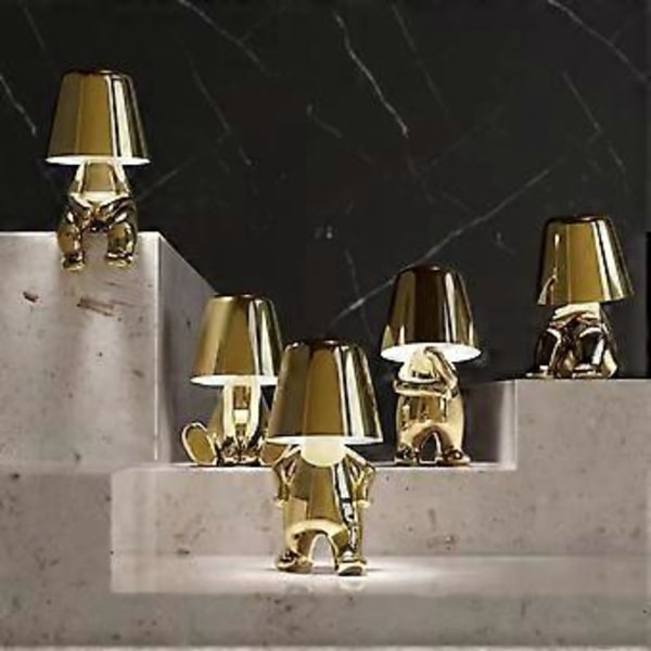 Thinker Karaktärs Dekor Bordlampa Kreativ Liten Guldfågel Led Bordlampa Touchkontroll Dimbar Järn Resin Skrivbordslampa (Mr WHY Guld)