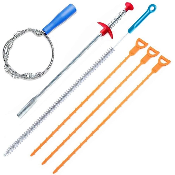 6-pak Clog Remover Afløbsrensning Auger Cleaner Værktøj, Vask Afløb og Slange Overflow Rengøringsbørste, Kloak Hår Catcher, (Badekar, Toilet, Tilstoppede Afløb, Uddybningsrør, Kloakker, Vask, Køkken)