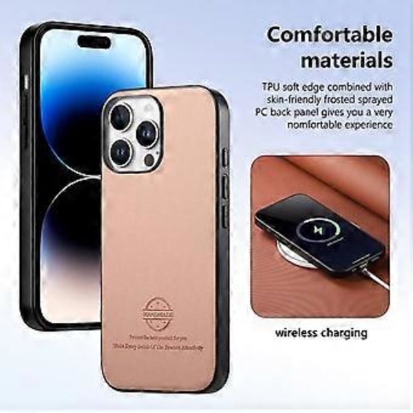 För iPhone 14 Pro Skal Tygtextur Läder+PC+TPU Anti-Drop Telefonskal - Rosa (Rosa)