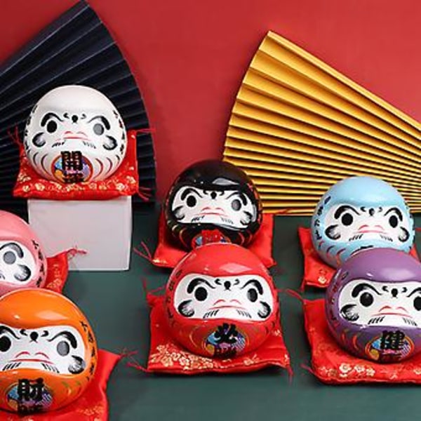 Japanese Ceramic Daruma Doll Lucky Charm Fortune Ornament Craft Piggy Bank( White)