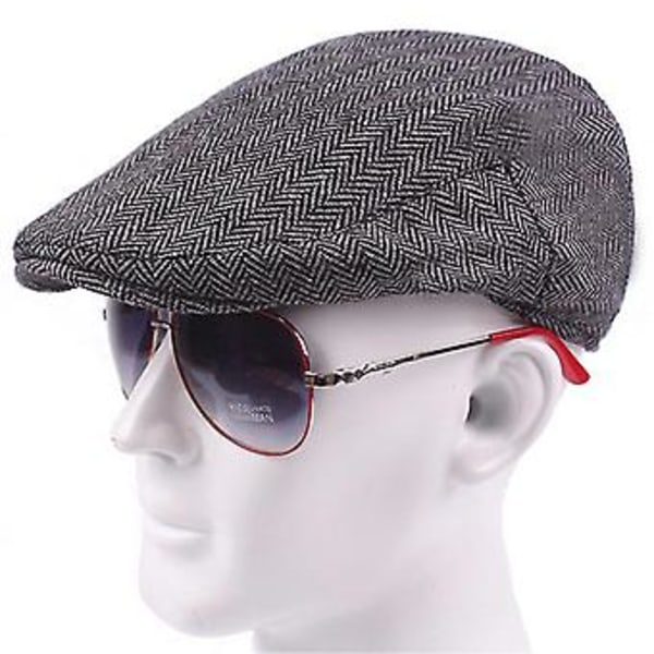 Miesten Retro Herringbone Litteä Ivy Gatsby -lippis Newsboy Baker Boy Cabbie Beret Hat (Vaaleanharmaa)