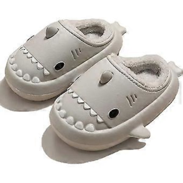 Vinter Hajtofflor Haj Sandaler Herr Och Dam Memory Foam Söta Tecknade Plyschiga Fluffiga Varma Pälsfodrade Tofflor (38-39 Grå)