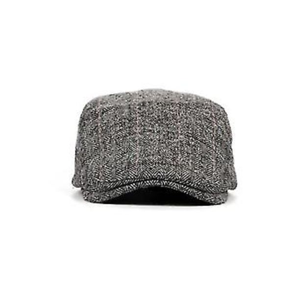 Herringbone Flat Cap Beret för Män - Newsboy Bakerboy Hat Gatsby Peaky Blinders (Mörkgrå)
