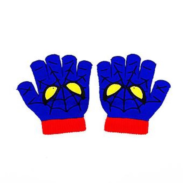 1 Par Barn Pojkar Spiderman Stickade Stretch Vantar Hela/Halva/Hela+Halva Finger Vantar Vinter Varma (Blå Hela Finger)