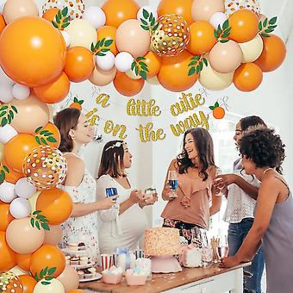 122-dels Baby Shower Dekorationer, Lilla Sötisen, Orange & Gul Ballonggirlandbåge, Pilblad & Banner \"En Liten Sötis Är På Väg\" för Mandarin-Tema