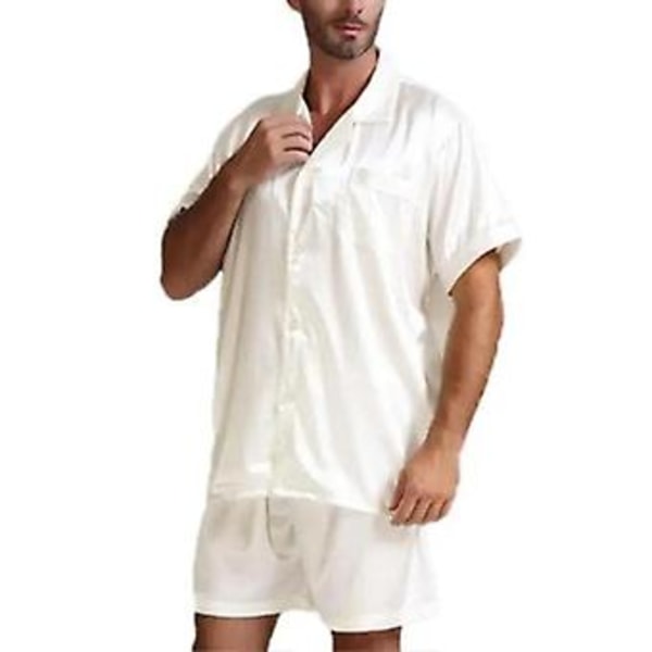 Miesten Silk Top Shorts Mukava Yöasusetti -r (2XL Valkoinen)
