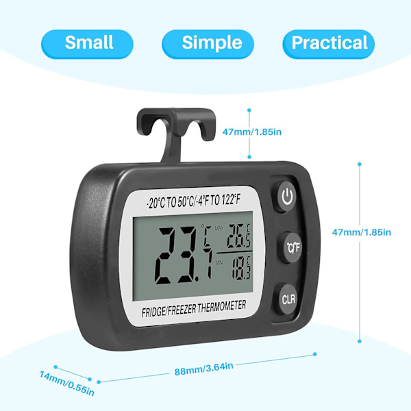 Digitalt Frigidaire køleskabsfrysertermometer Temperatur -20 til
