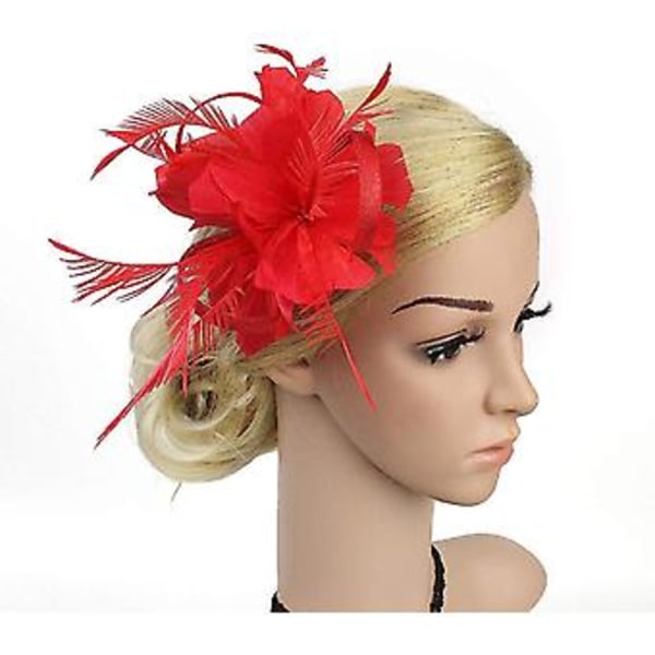 Fascinatorer för Kvinnor Bröllopsfascinator Hatt Blomma Nät Fjäder Hårband  QB-Röd