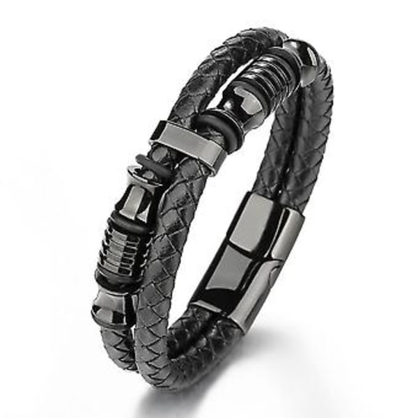 21cm Dropshipping Ægte Læder Armbånd Mænd Rustfrit Stål Multilayer Flettet Reb Armbånd Til Mand Smykker Armbånd Homme (H7504-1)