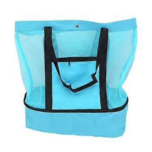 Mesh Strandtaske Multifunktionel Mesh Design Top Lynlås Holder Friskhed Holdbar Stof Strandtaske til Strand Have Camping Grøn