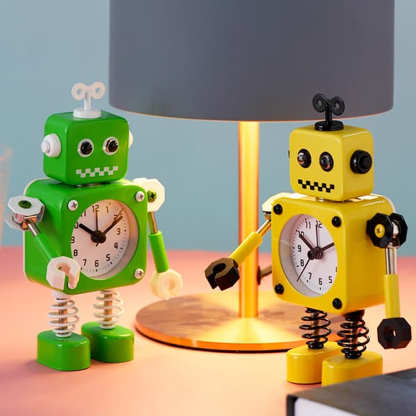 Robotväckarklocka, tyst väckarklocka i rostfritt stål med blixt