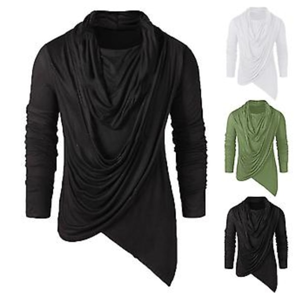 Miesten Pehmeä ja Hengittävä Pitkähihainen Pusero, Yksinkertainen Väri, Löysä, Epäsäännöllinen Kaulus, Mukava Syyspaita Miehille (2XL Musta)