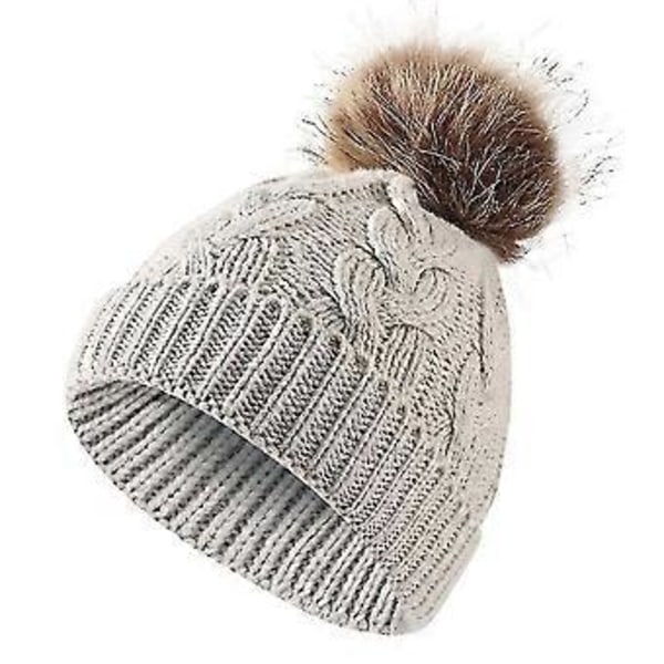 Unisex Slouchy Pom Pom Mössa Vinter Varm Stickad Skidmössa -NMAOV( Ljusgrå)