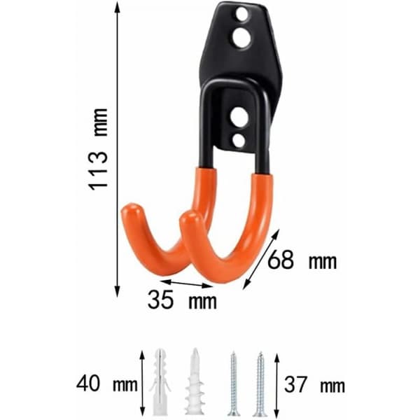 (Orange) Garagekrog 2 stk. Garagevægskrog Utility Kroge Værktøj