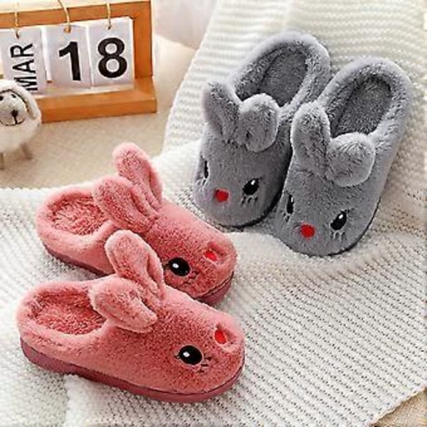 Bomulls-tofflor Vinter Varma Plysch Kanin Tofflor Söta Mysiga Fluffiga Tofflor Inomhus Varma Plysch Djurskor (34-35 rosa)