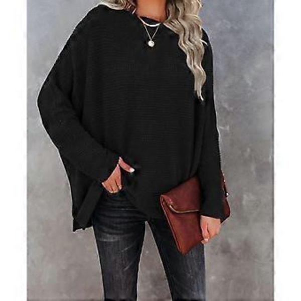 Striktrøje med Batwing Ærmer, Langærmet, Én Skulder, Ensfarvet, Moderigtig, Afslappet Top til Kvinder (XL Sort)